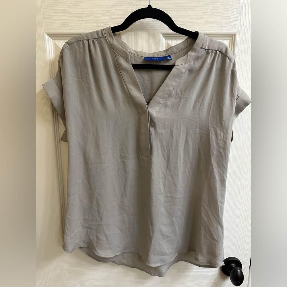 Grey flowy chiffon blouse.